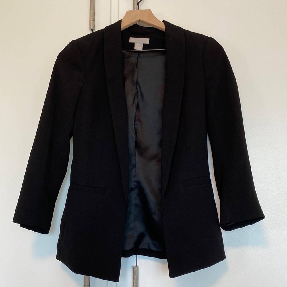 Black Oversized Blazer with Cropped Sleeves
